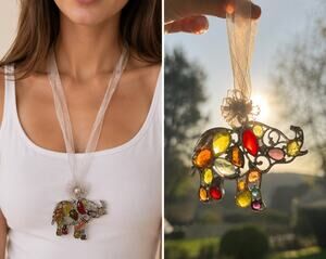 NWT ICON Collection Crystal “Stained Glass” Elephant Necklace & Earrings Set VTG